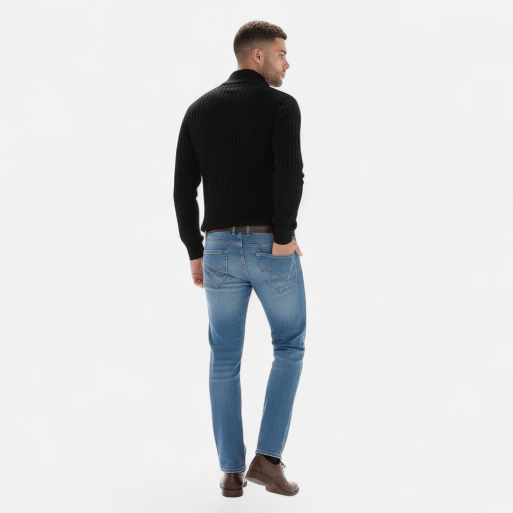 Men's Fine Vertical Rib Zip Neck Knitted Sweater