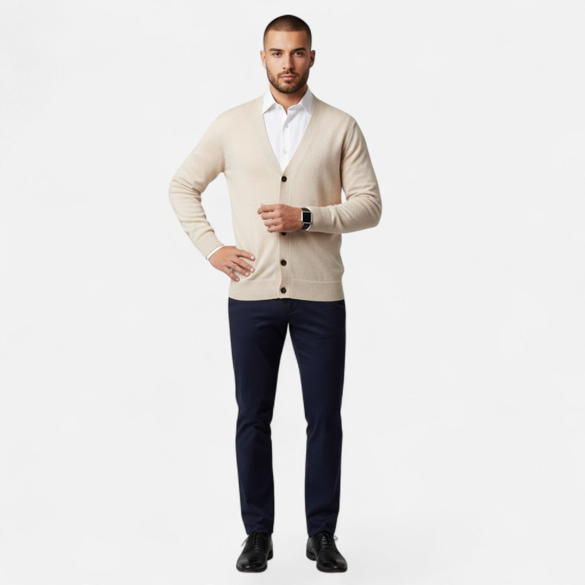 Men's Relaxed Drape V-Neck Button-Up Knit