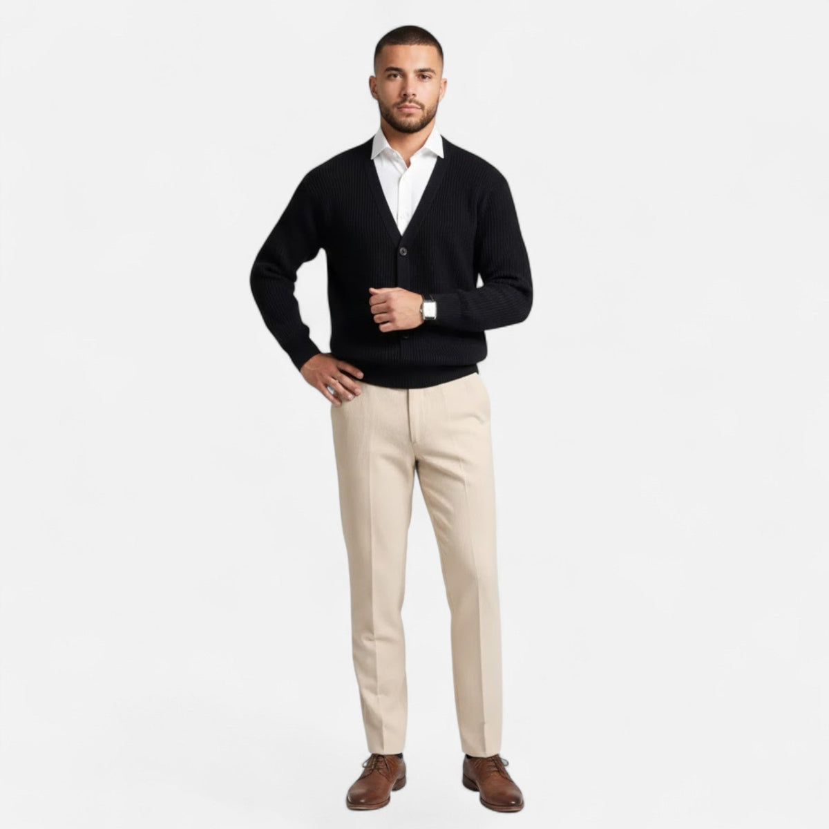 Men's Relaxed Drape V-Neck Button-Up Knit