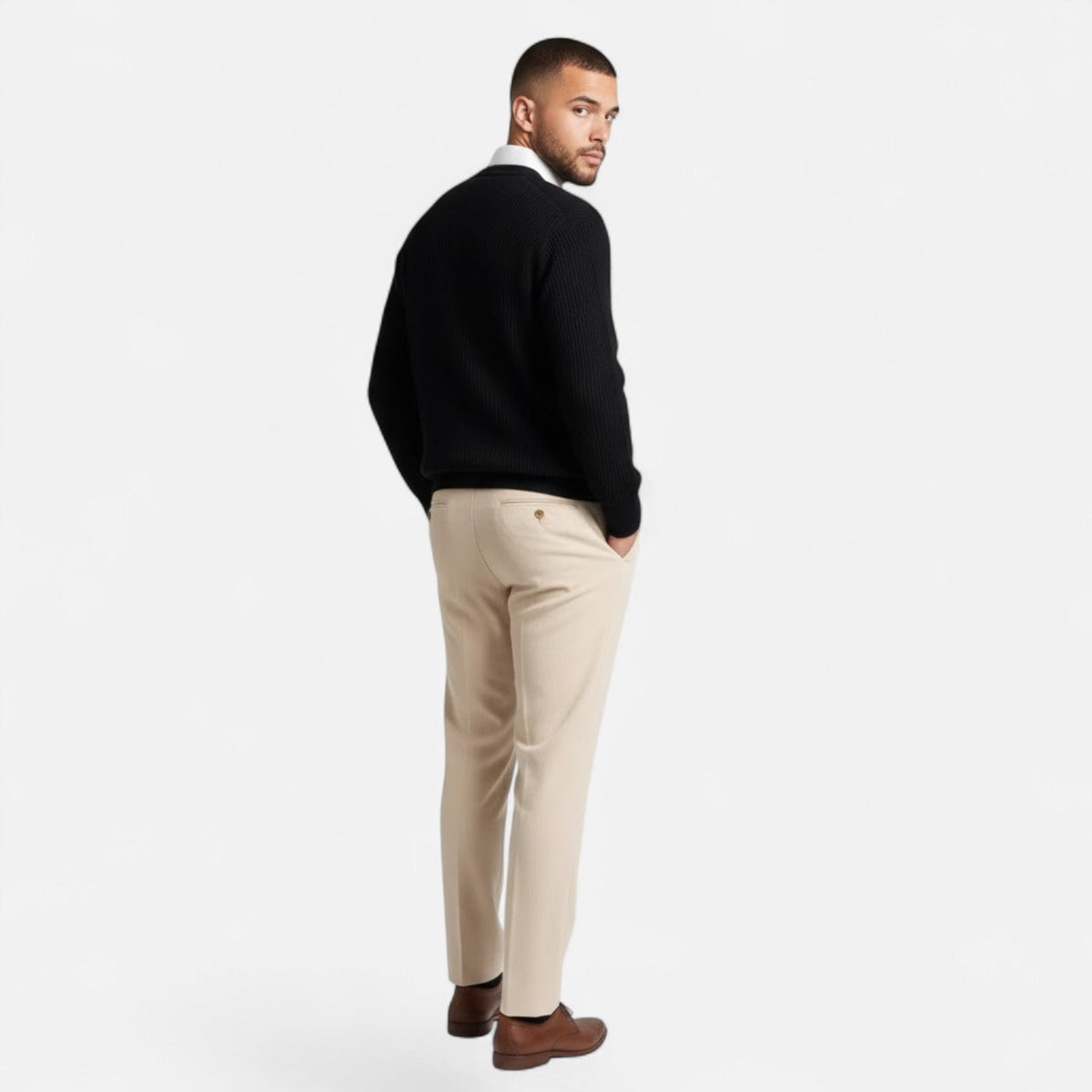 Men's Relaxed Drape V-Neck Button-Up Knit