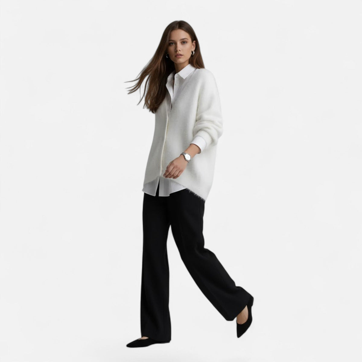 Women's Relaxed Draped Buttoned V-Neck Sweater Cardigan