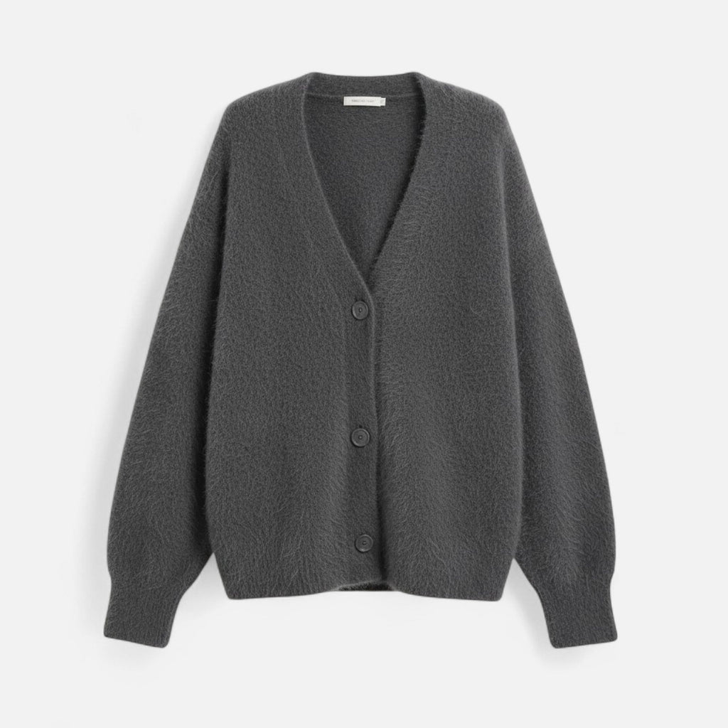 Women's Relaxed Draped Buttoned V-Neck Sweater Cardigan