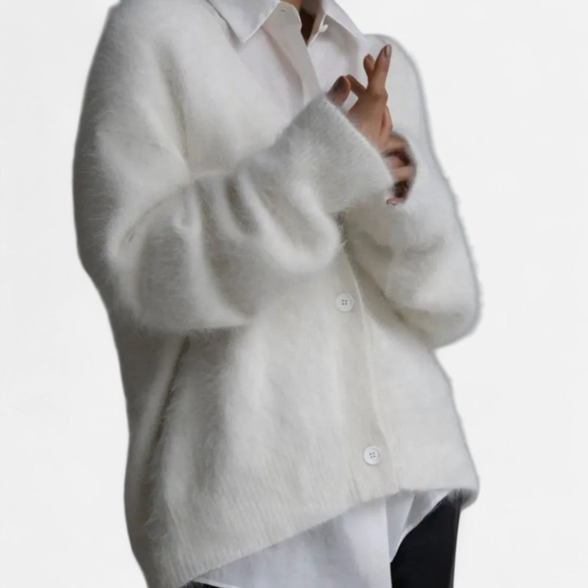 Women's Relaxed Draped Buttoned V-Neck Sweater Cardigan