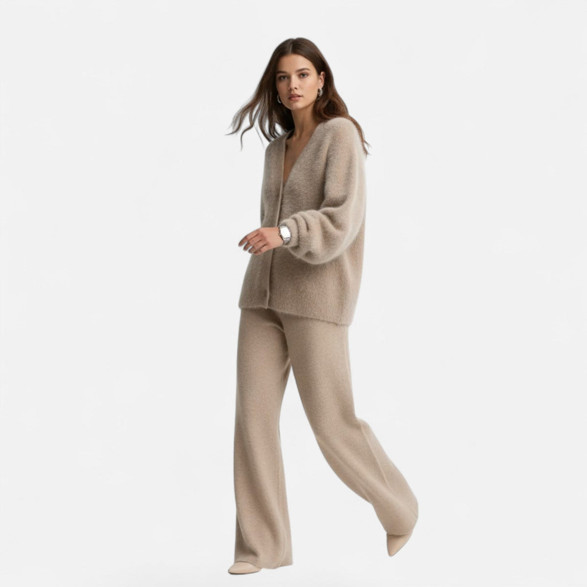 Women's Relaxed Draped Buttoned V-Neck Sweater Cardigan