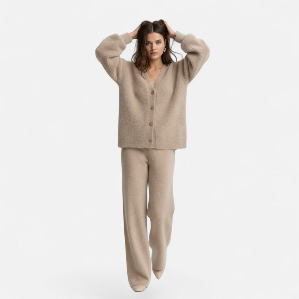 Women's Relaxed Draped Buttoned V-Neck Sweater Cardigan
