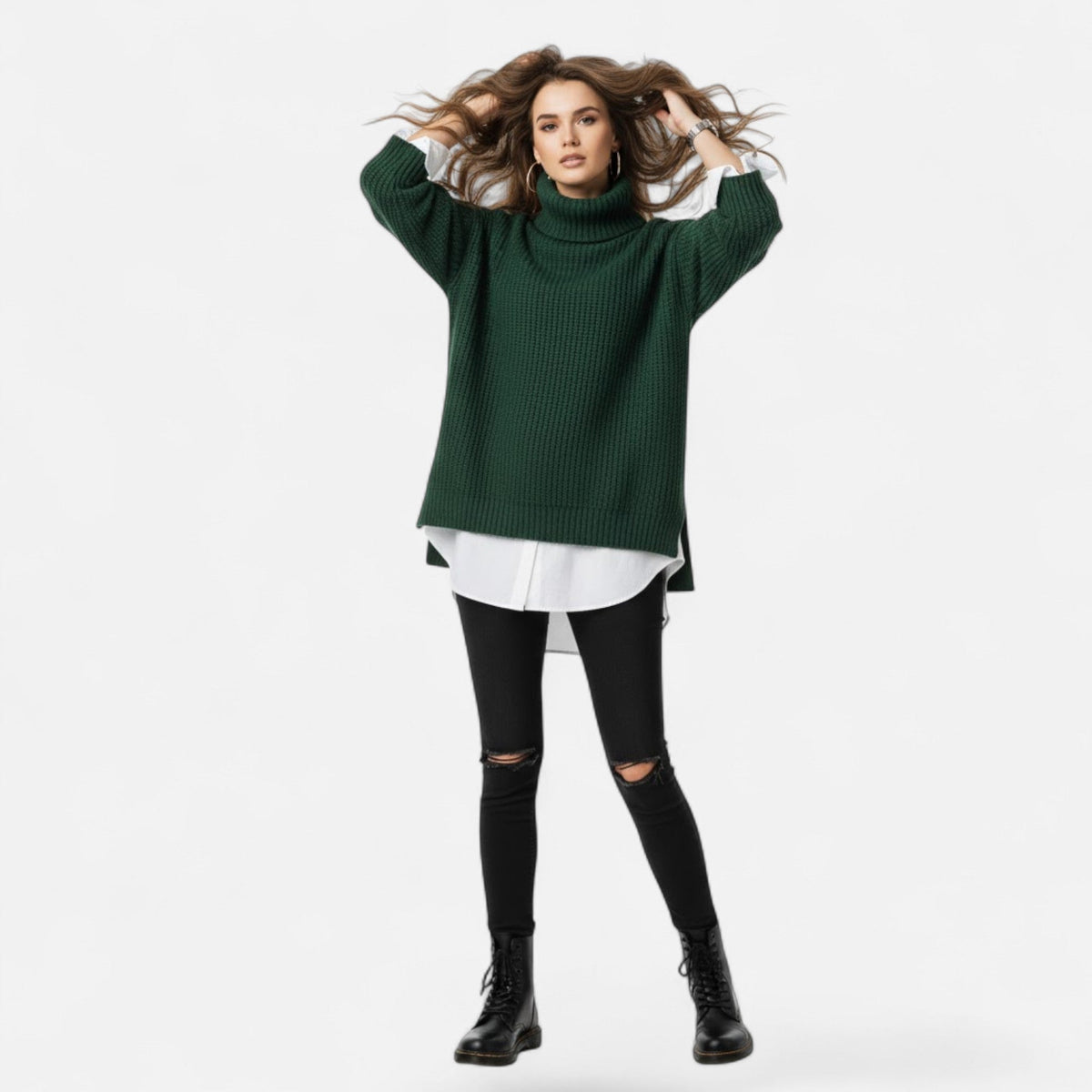 Women's Curvy Relaxed Mock Collar Soft Knit Sweater