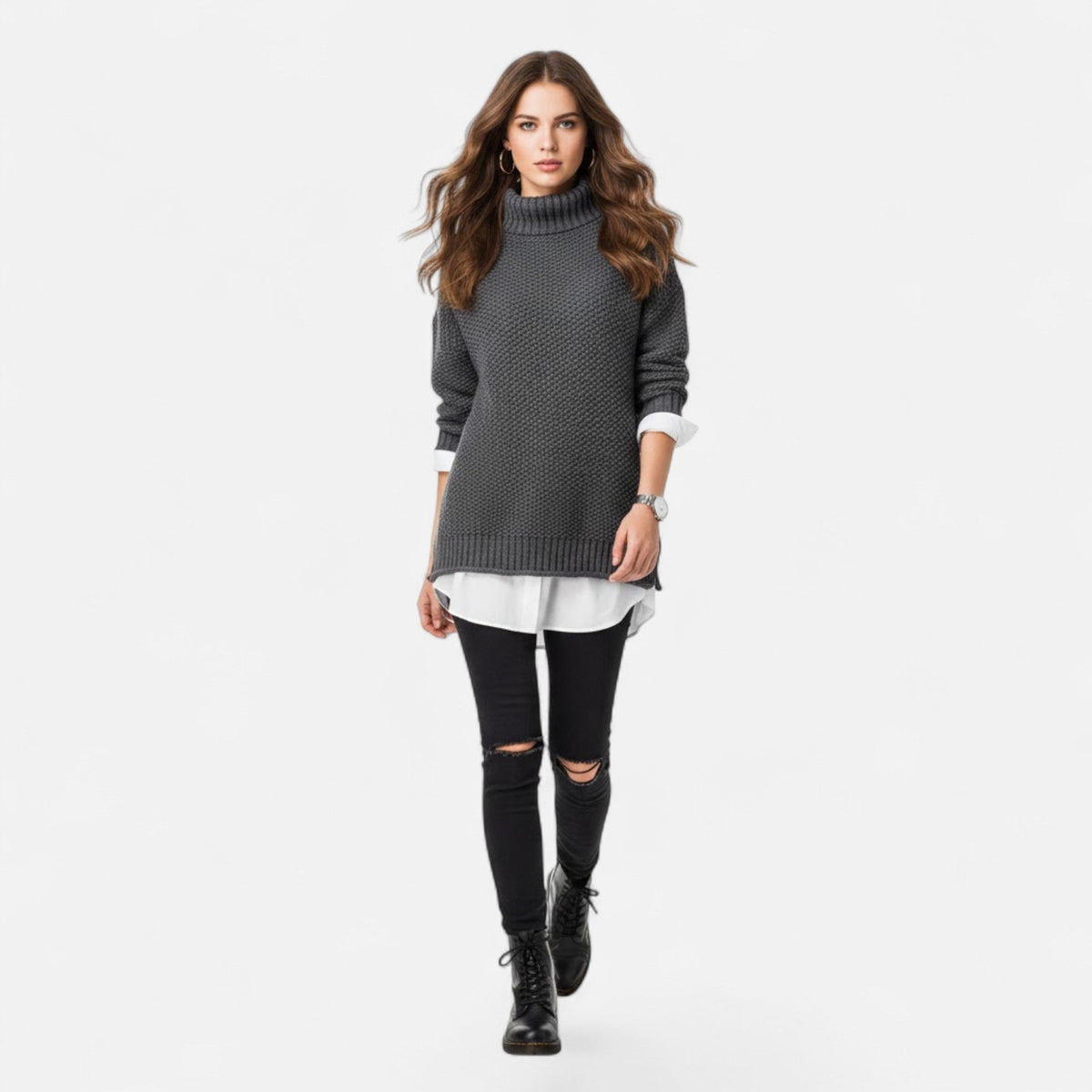 Women's Curvy Relaxed Mock Collar Soft Knit Sweater