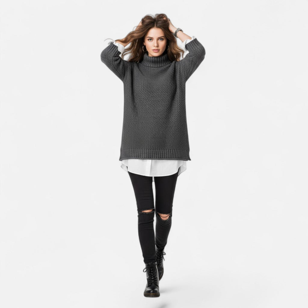 Women's Curvy Relaxed Mock Collar Soft Knit Sweater