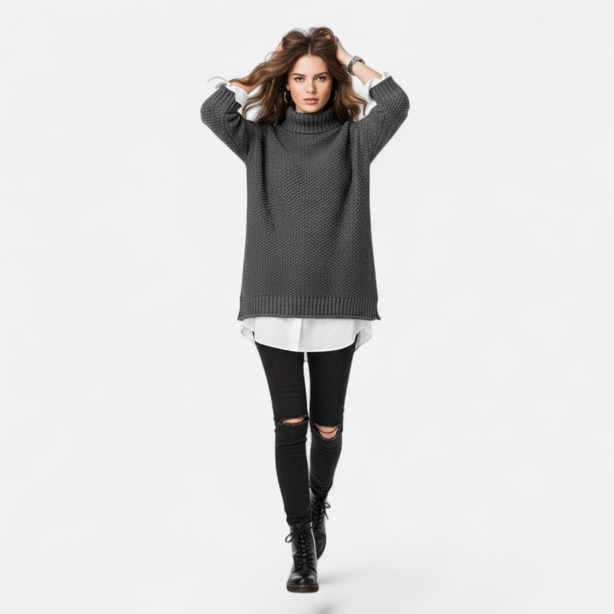 Women's Curvy Relaxed Mock Collar Soft Knit Sweater