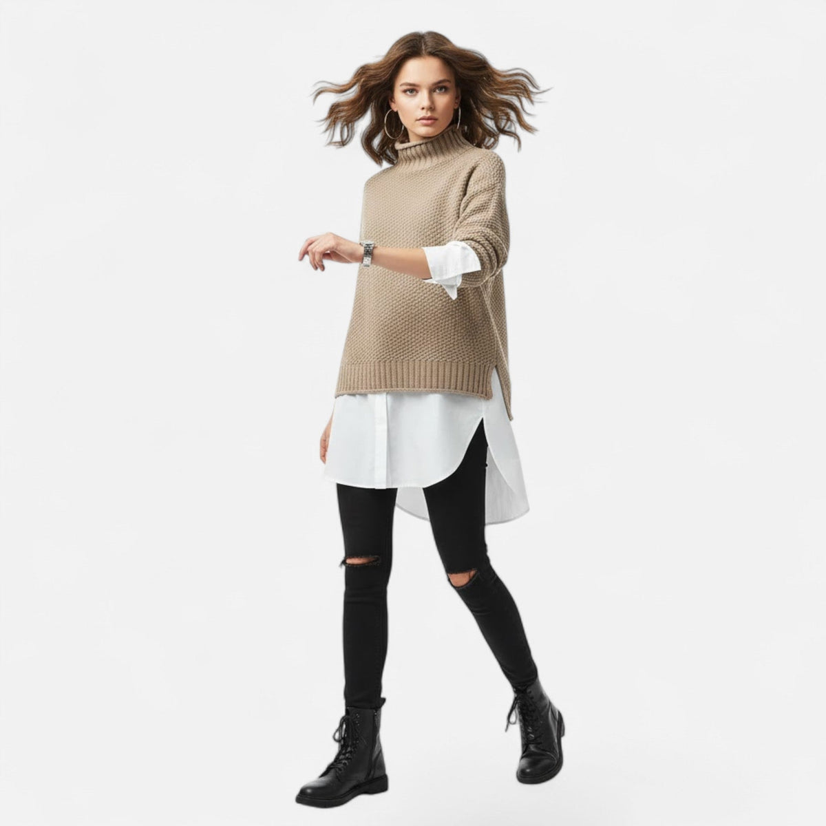 Women's Curvy Relaxed Mock Collar Soft Knit Sweater