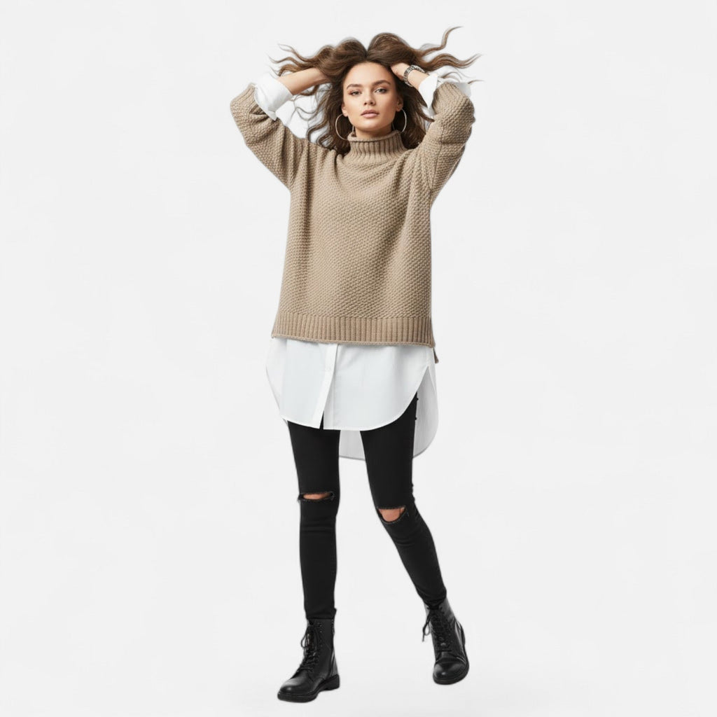 Women's Curvy Relaxed Mock Collar Soft Knit Sweater