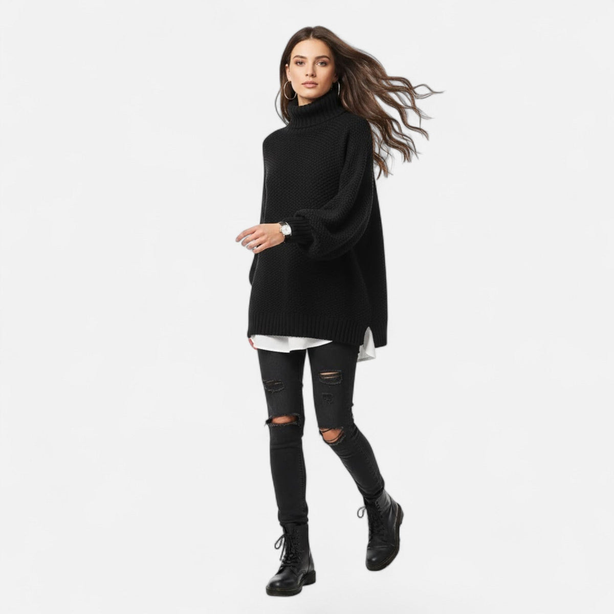 Women's Curvy Relaxed Mock Collar Soft Knit Sweater