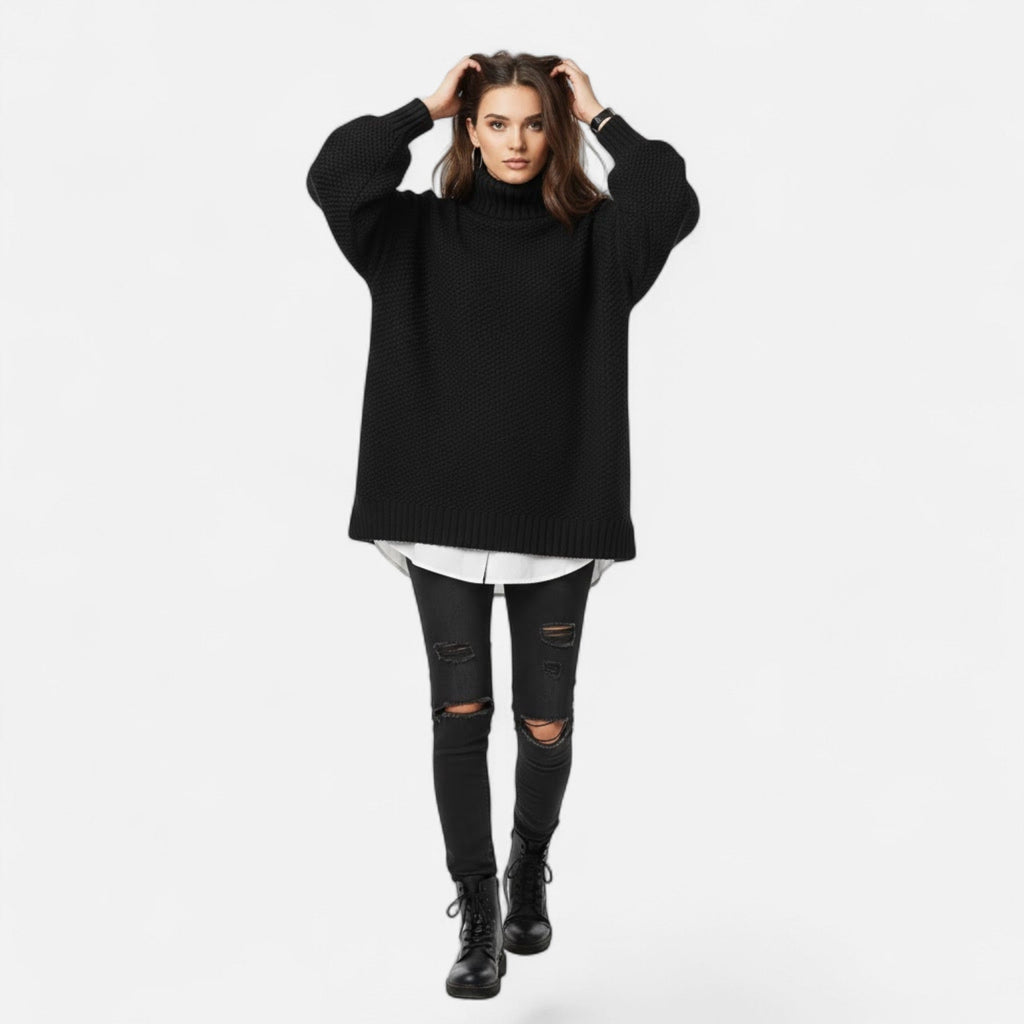 Women's Curvy Relaxed Mock Collar Soft Knit Sweater