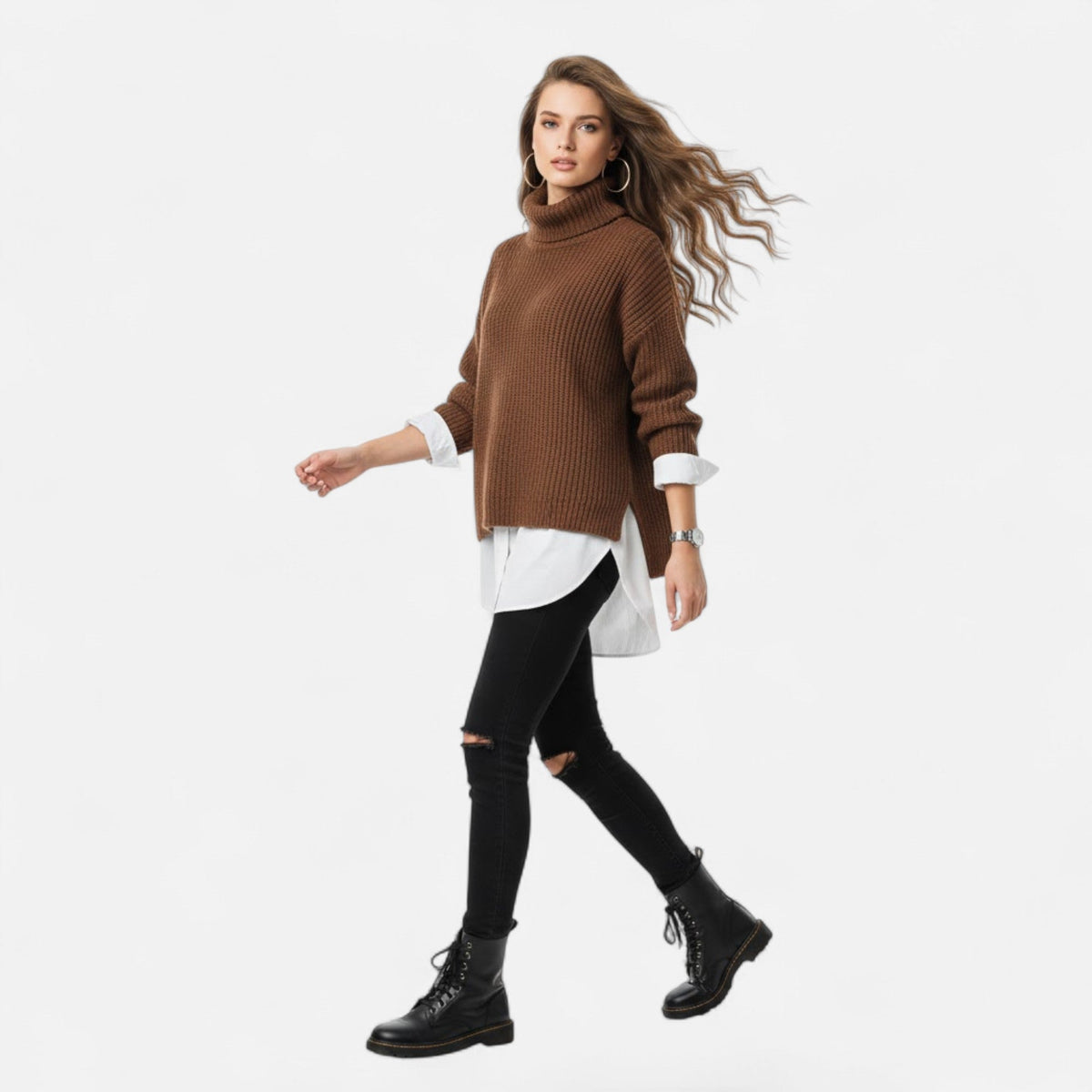 Women's Curvy Relaxed Mock Collar Soft Knit Sweater