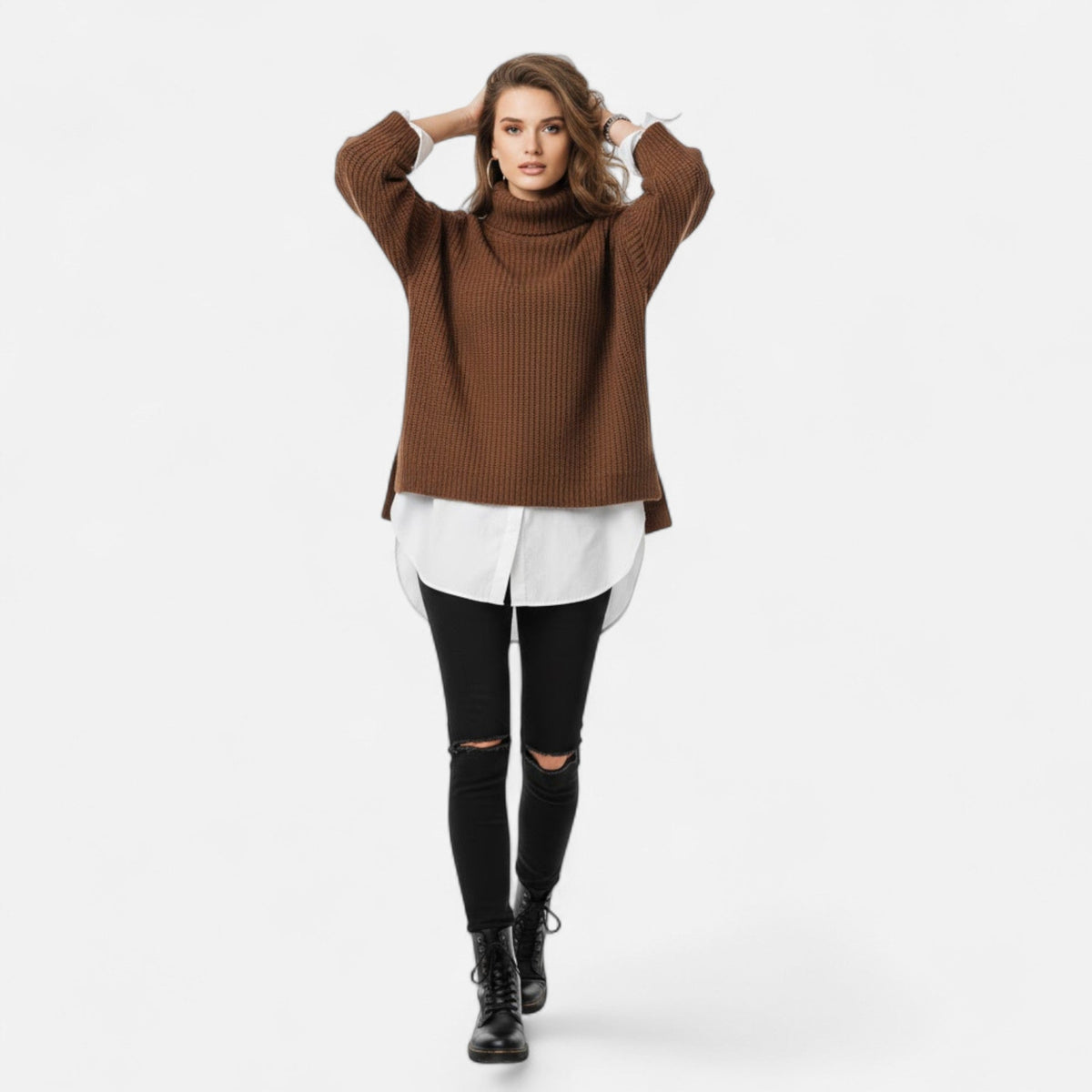 Women's Curvy Relaxed Mock Collar Soft Knit Sweater