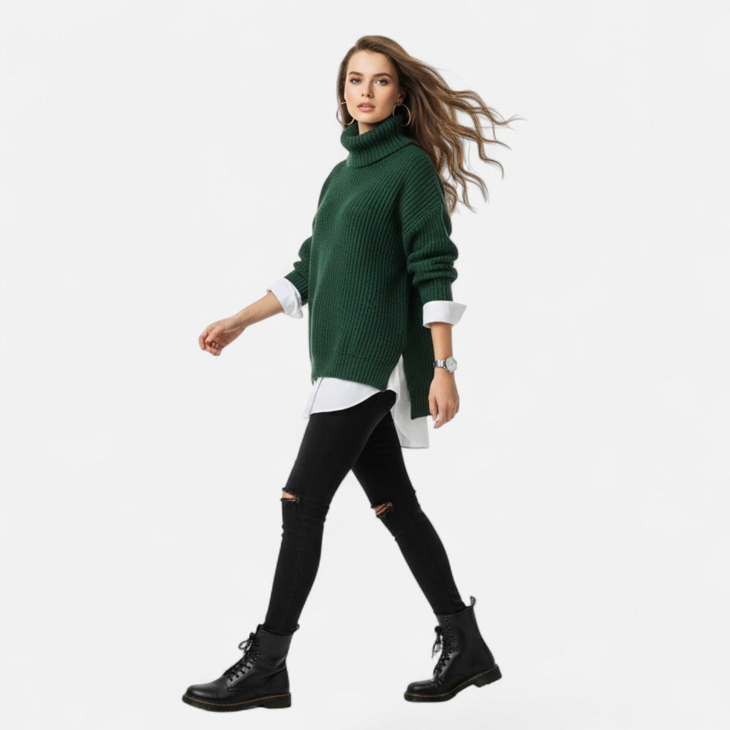Women's Curvy Relaxed Mock Collar Soft Knit Sweater