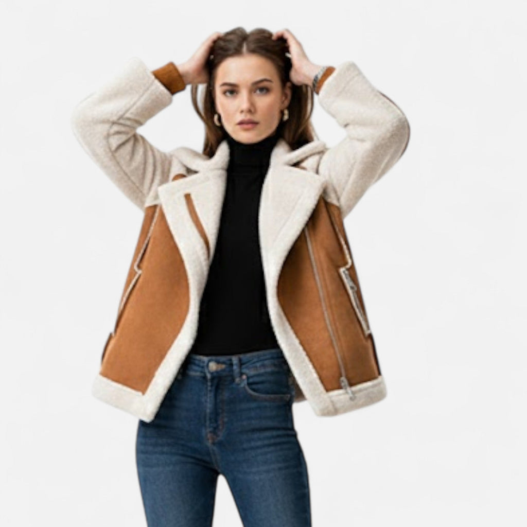 Women's Moto Style Cropped Lamb-Velvet Faux Suede Coat