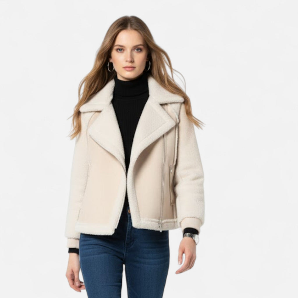 Women's Moto Style Cropped Lamb-Velvet Faux Suede Coat