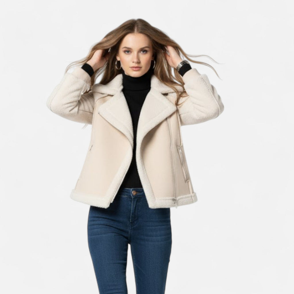 Women's Moto Style Cropped Lamb-Velvet Faux Suede Coat