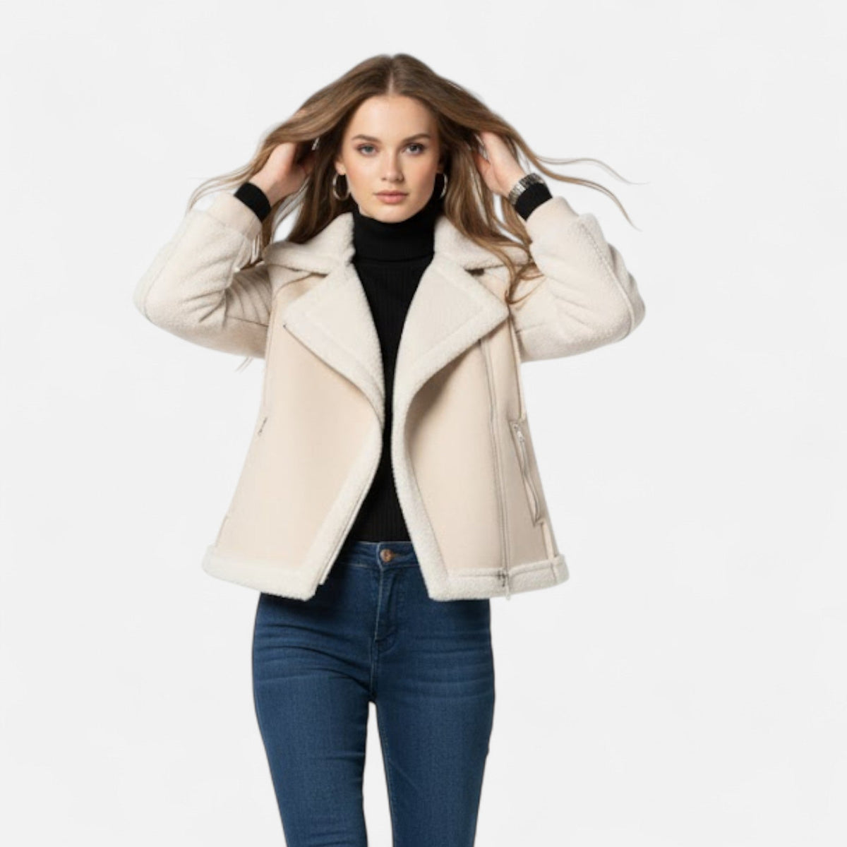Women's Moto Style Cropped Lamb-Velvet Faux Suede Coat
