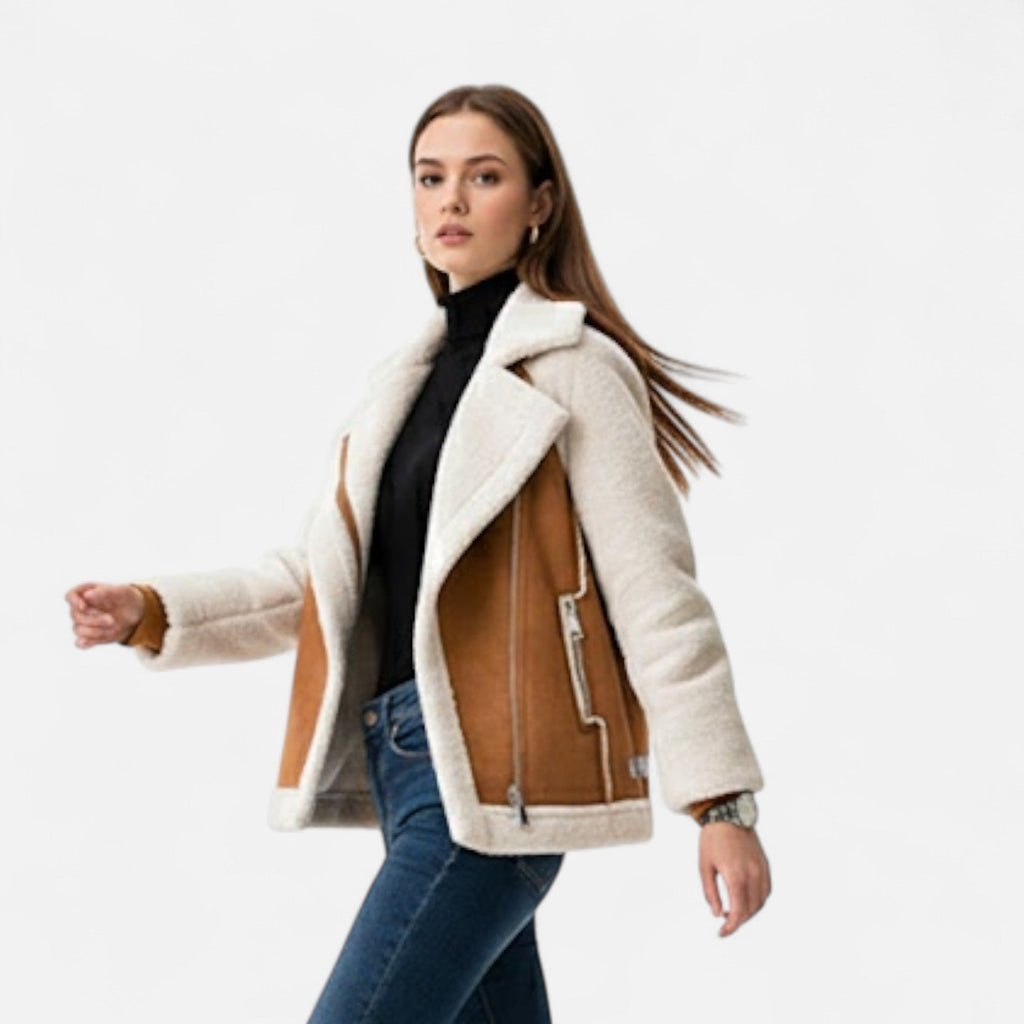 Women's Moto Style Cropped Lamb-Velvet Faux Suede Coat