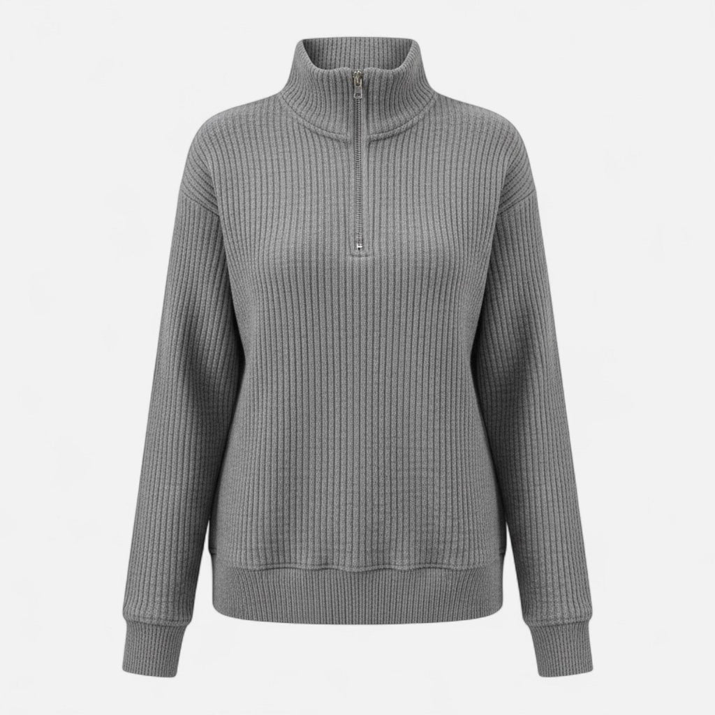 Women's Subtle Stripe Stand-Neck Zip Sweater