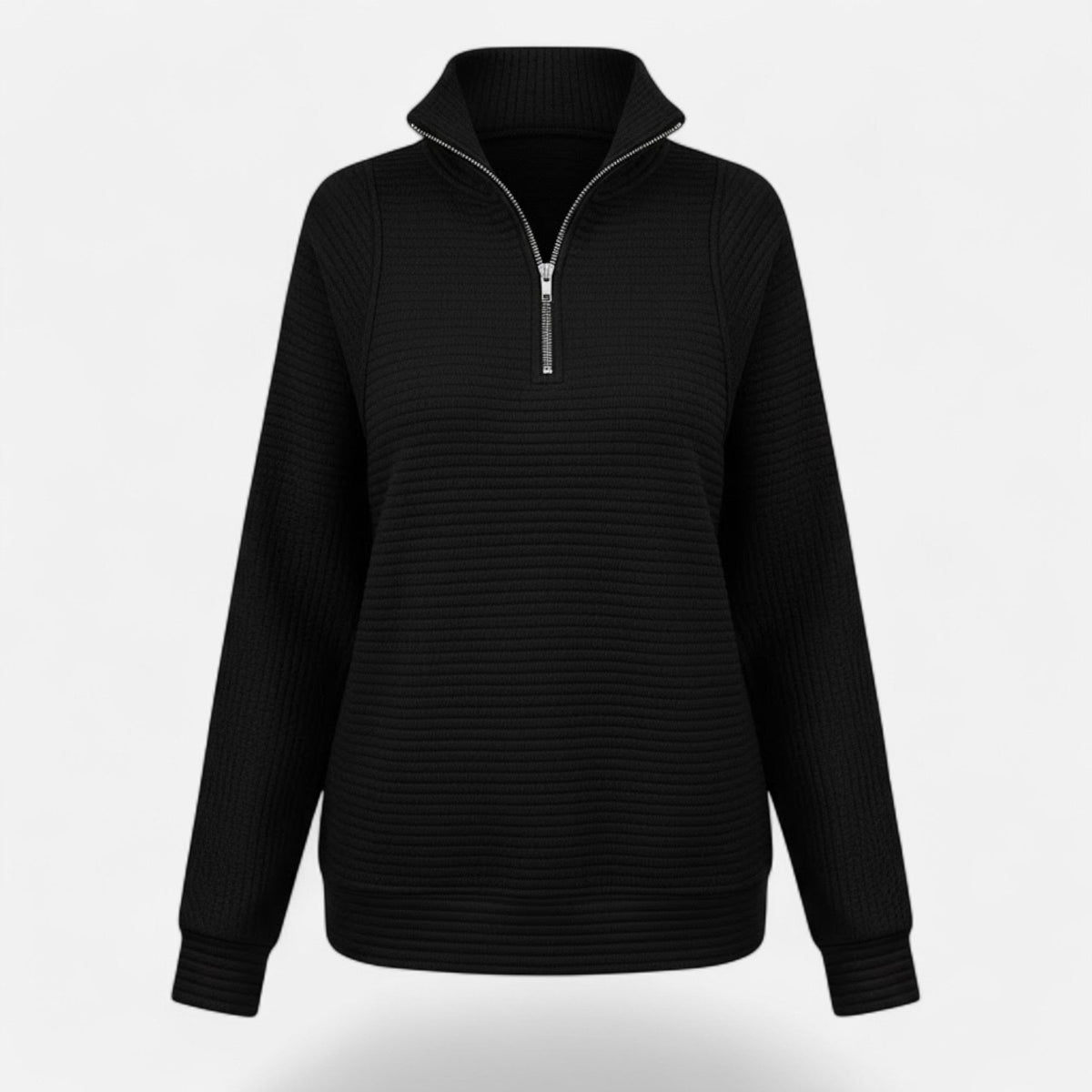 Women's Subtle Stripe Stand-Neck Zip Sweater