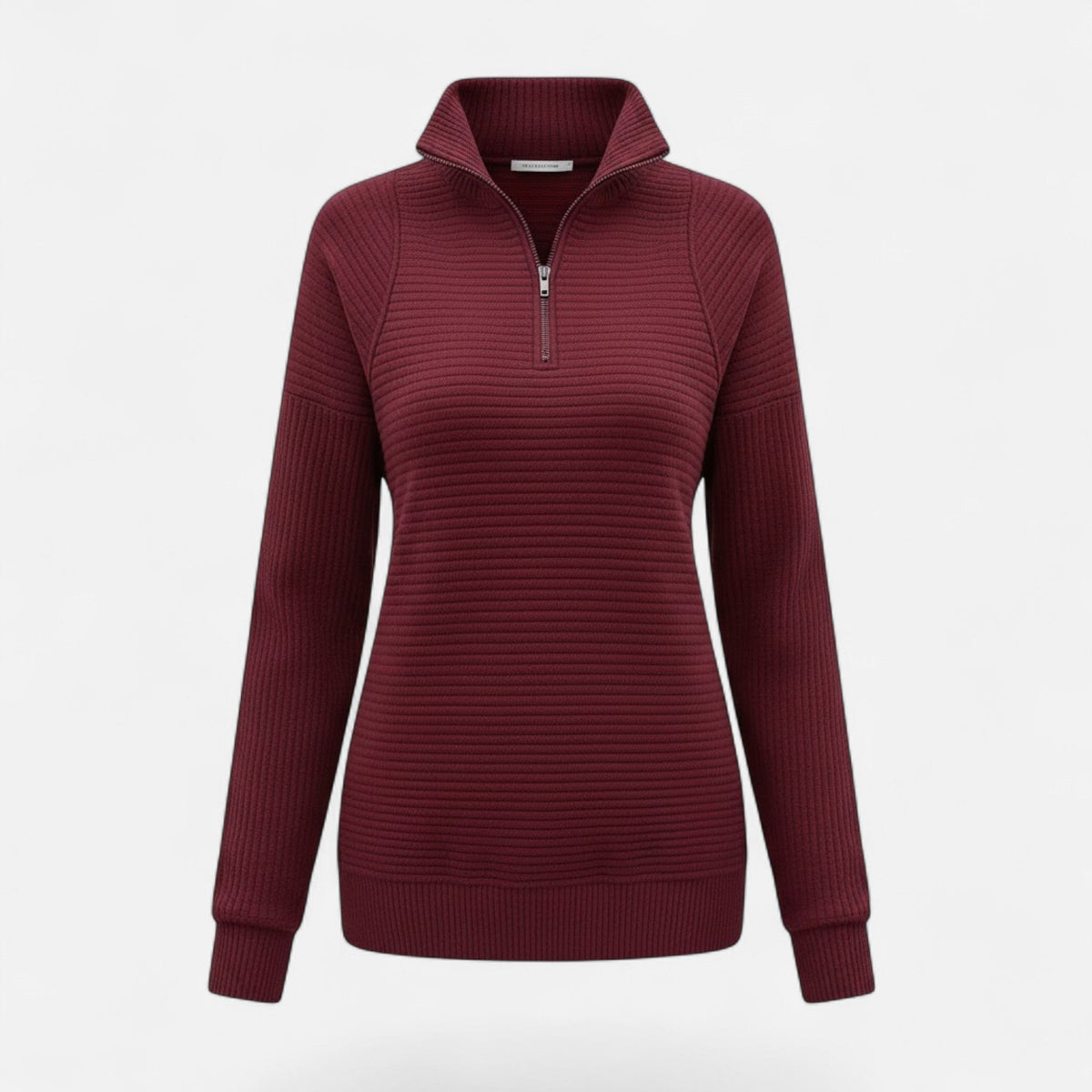 Women's Subtle Stripe Stand-Neck Zip Sweater
