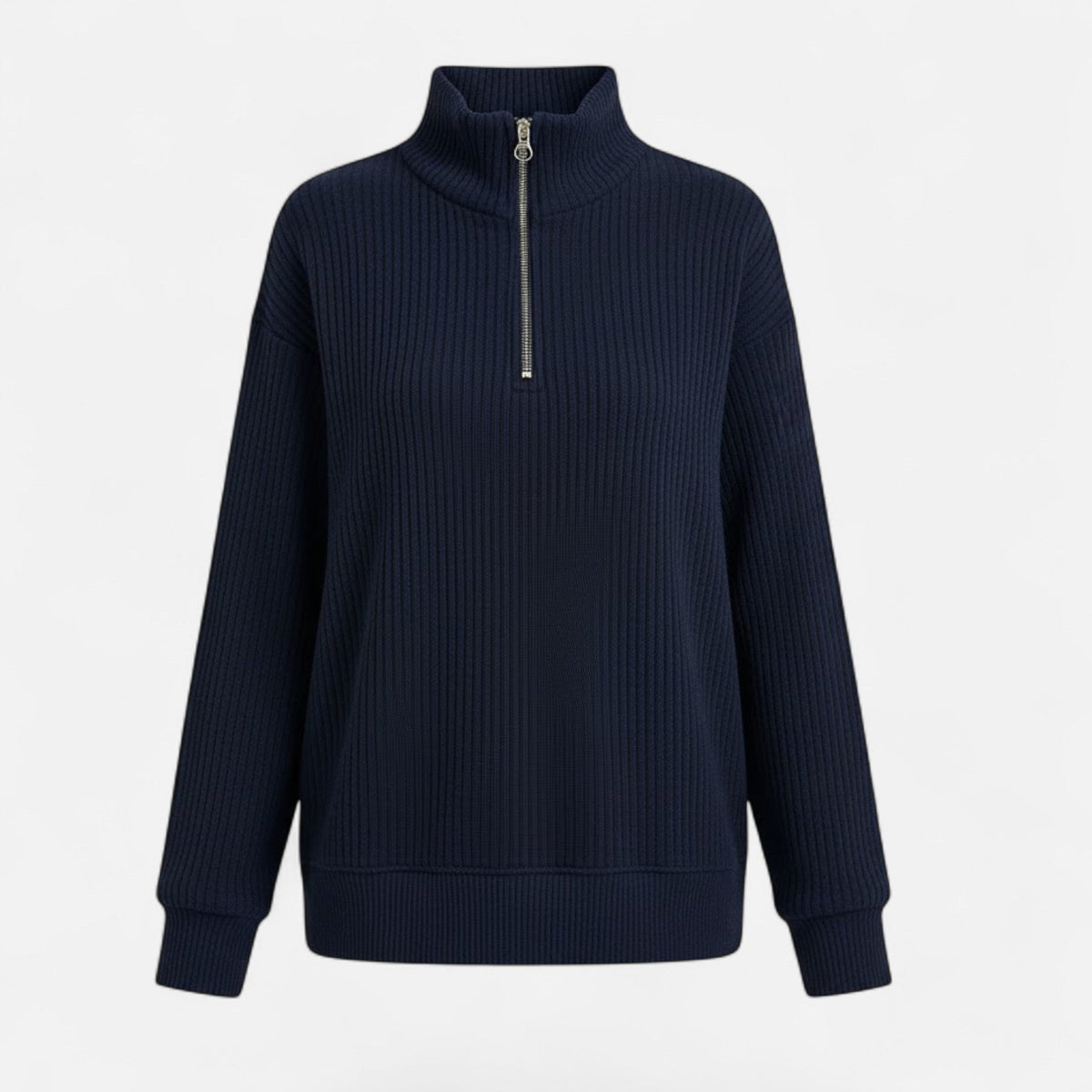 Women's Subtle Stripe Stand-Neck Zip Sweater