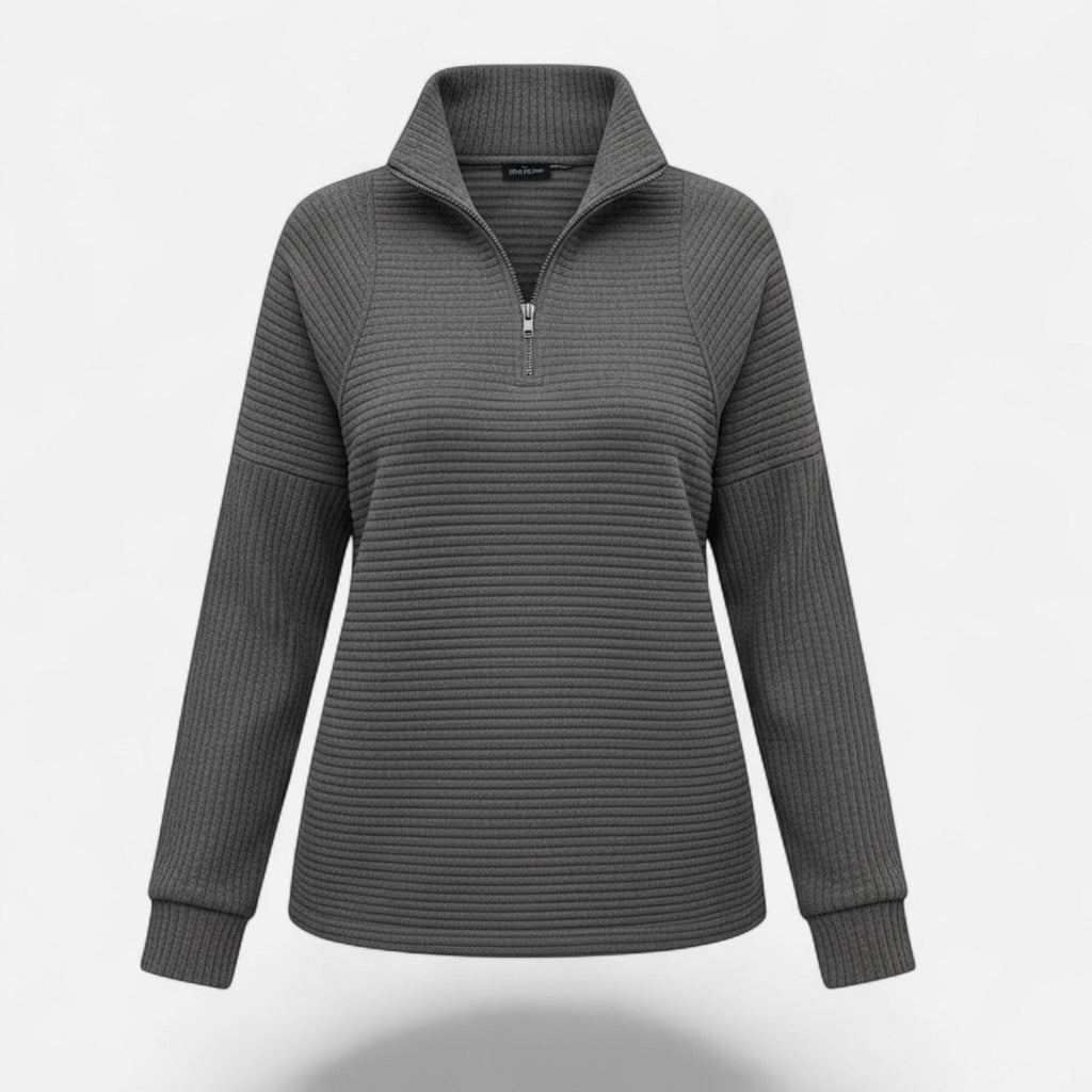 Women's Subtle Stripe Stand-Neck Zip Sweater