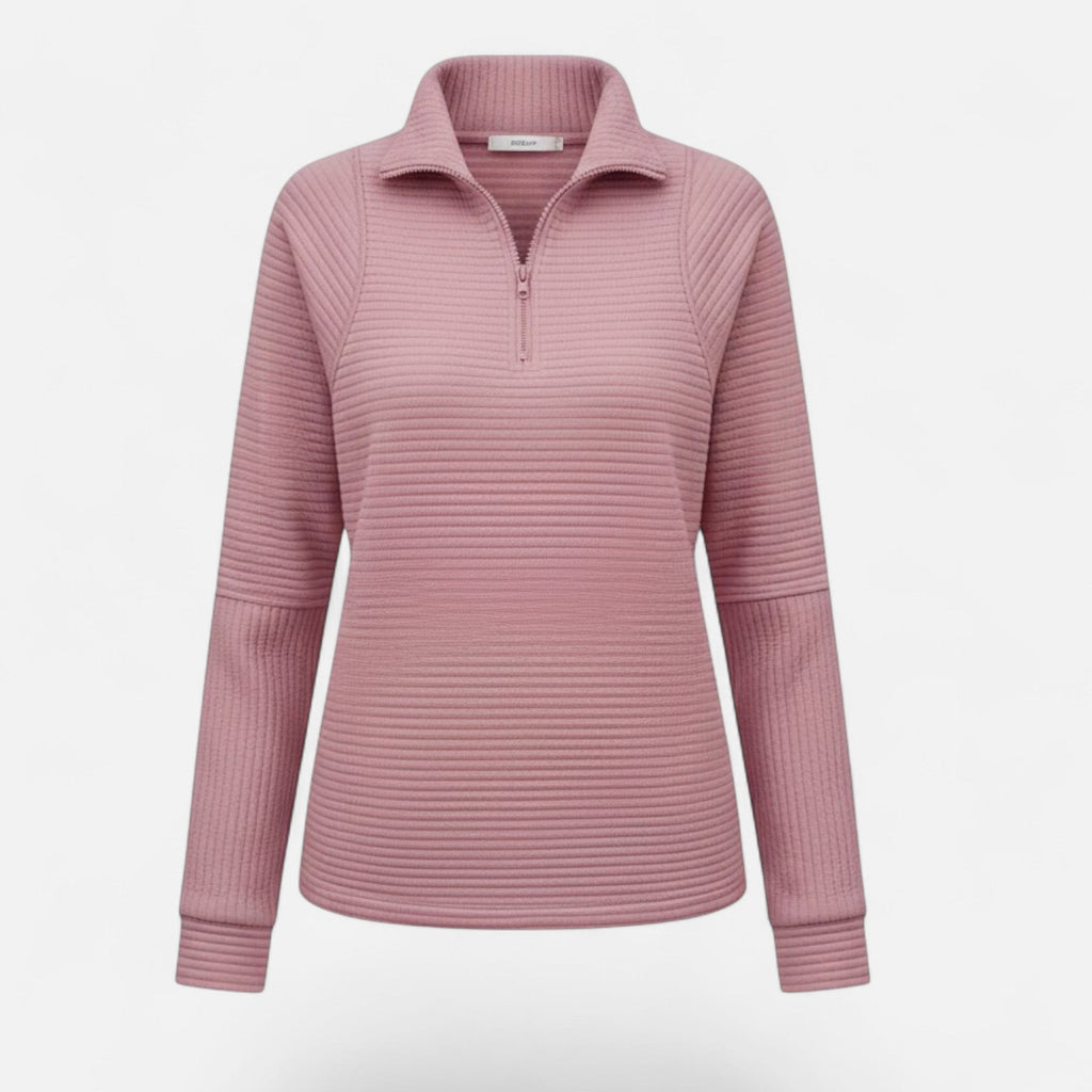 Women's Subtle Stripe Stand-Neck Zip Sweater
