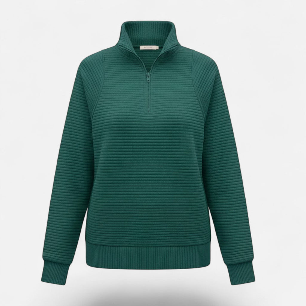 Women's Subtle Stripe Stand-Neck Zip Sweater