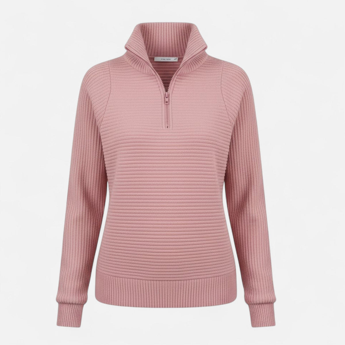 Women's Subtle Stripe Stand-Neck Zip Sweater