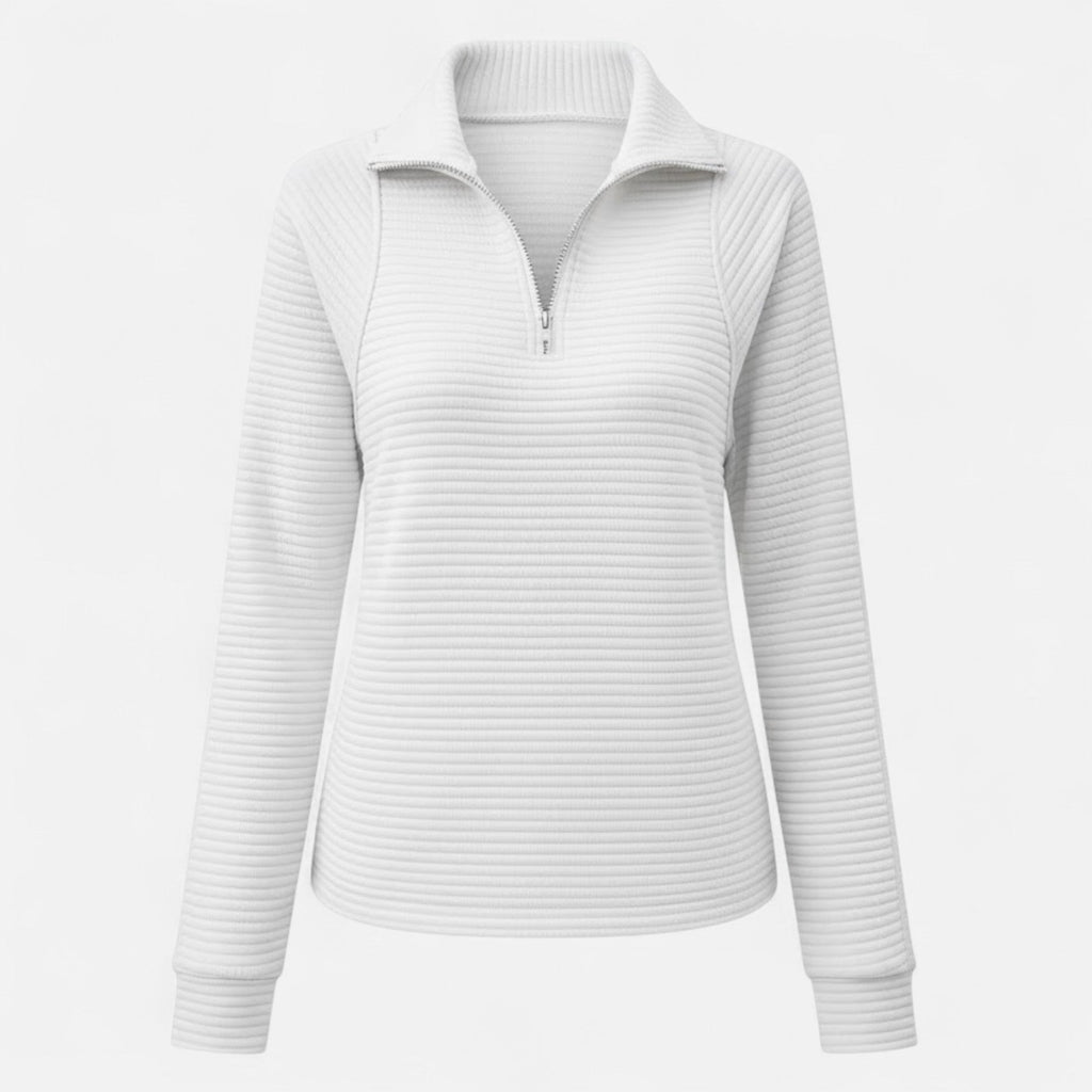 Women's Subtle Stripe Stand-Neck Zip Sweater