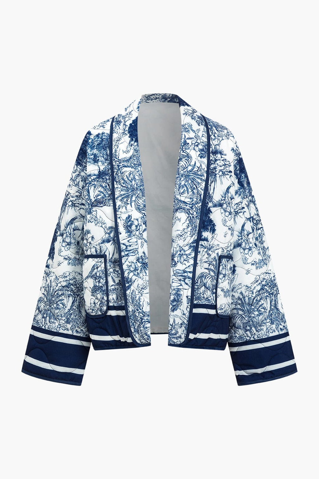 Women's Floral Print Quilted Jacket with Roomy Sleeves