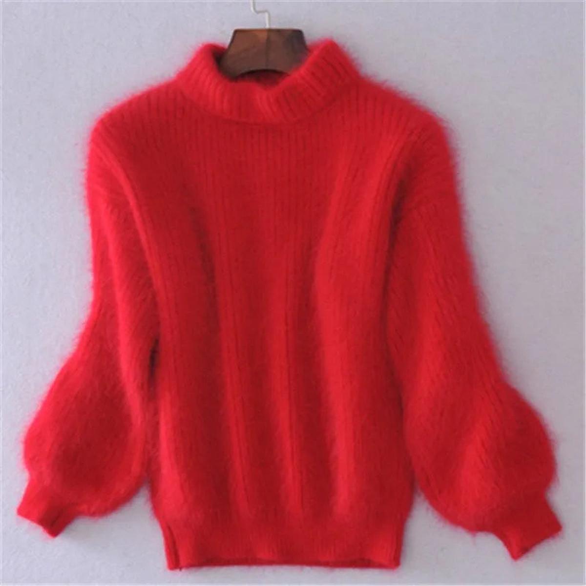 Women's Cozy Tall Collar Fuzzy Knit Sweater
