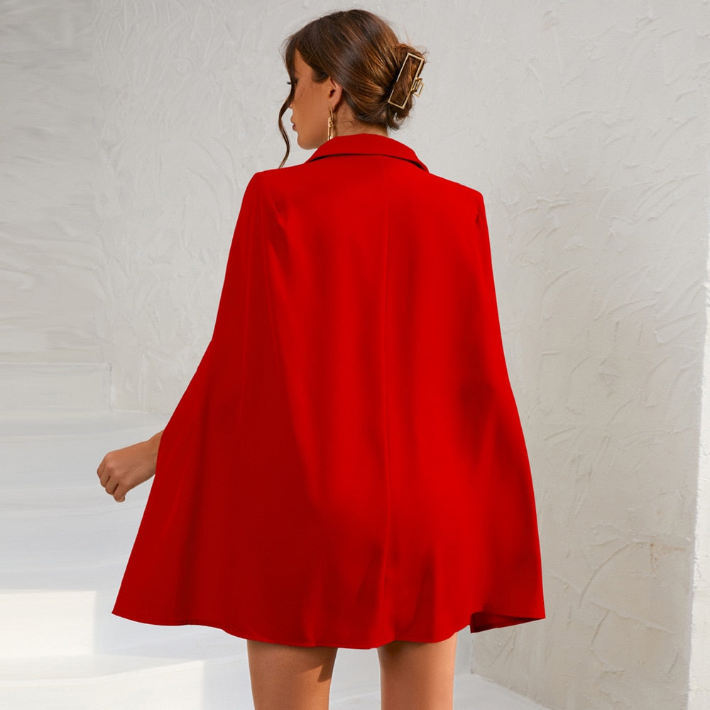 Women's Tailored Belted Cape Style Mini Dress