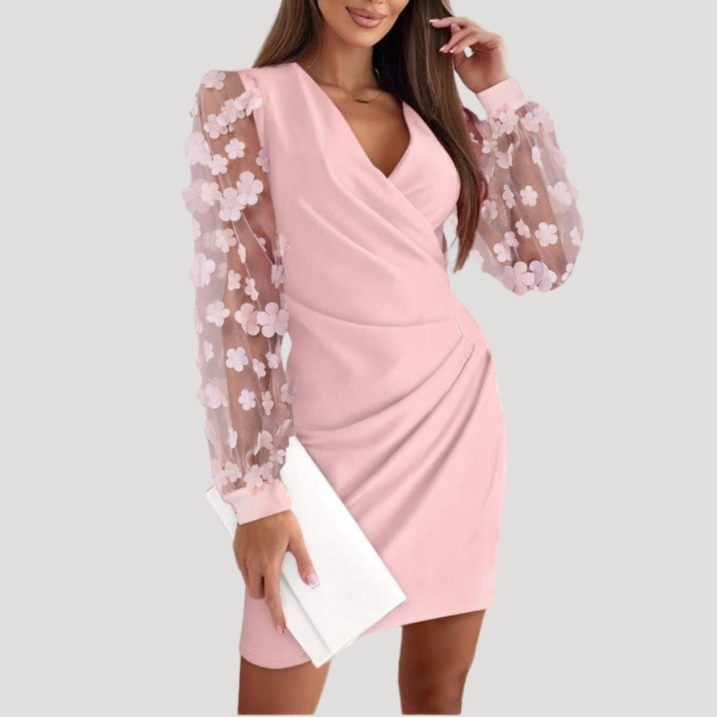 Women's Cocktail Party Mini Dress with Long Sleeves