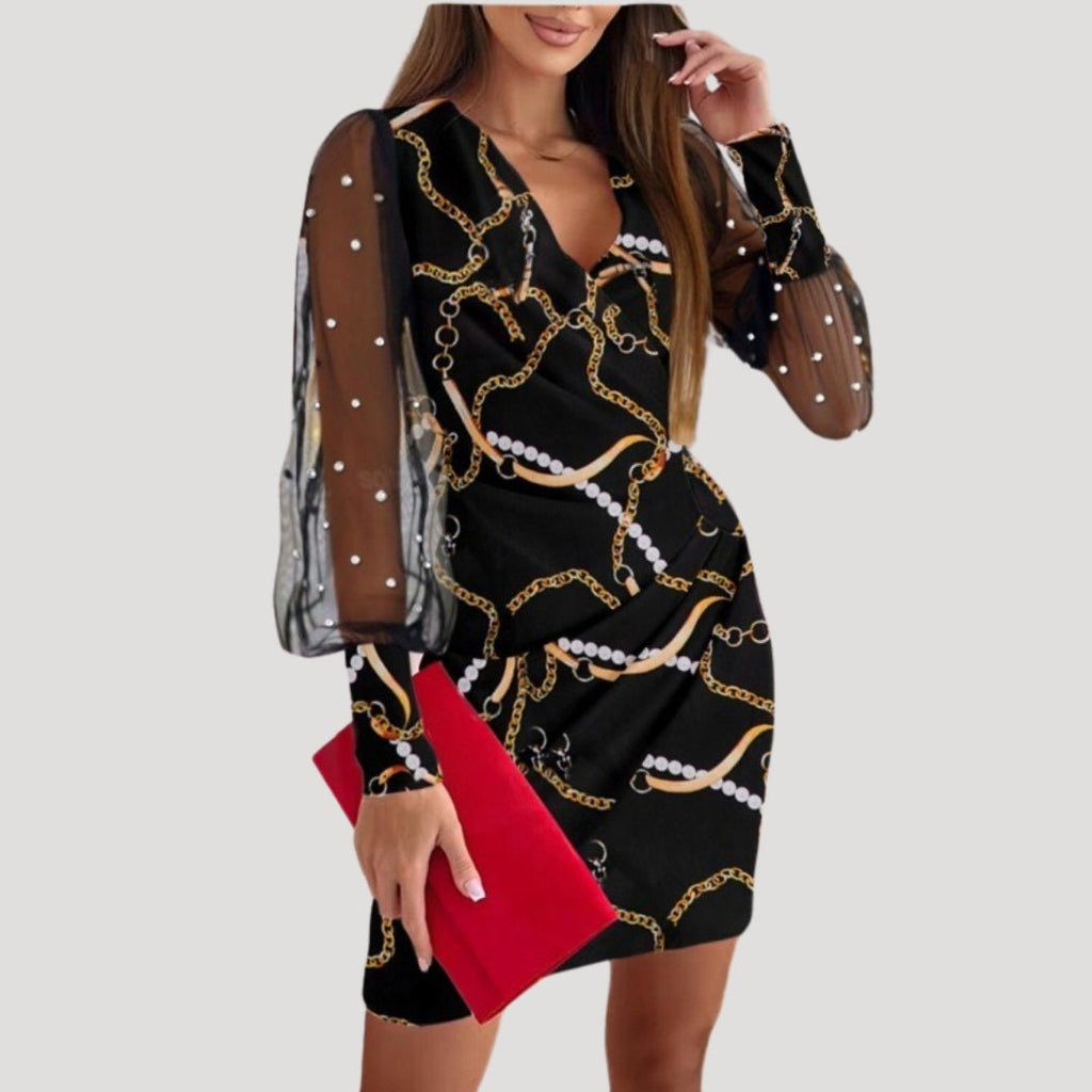 Women's Cocktail Party Mini Dress with Long Sleeves