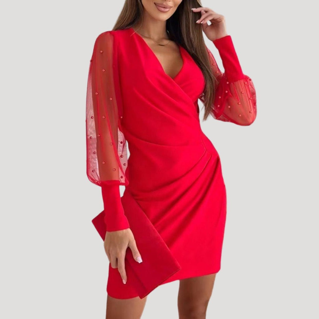 Women's Cocktail Party Mini Dress with Long Sleeves