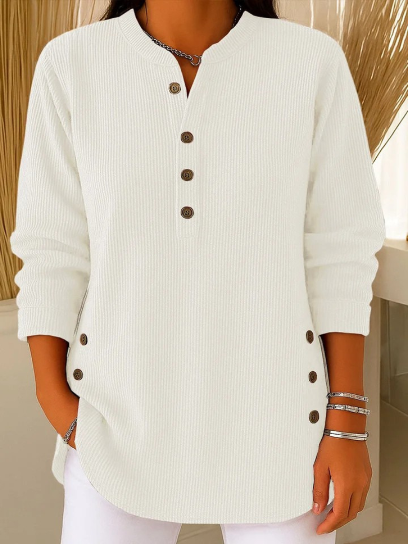 Women's Button-Placket Ribbed Sweater Top