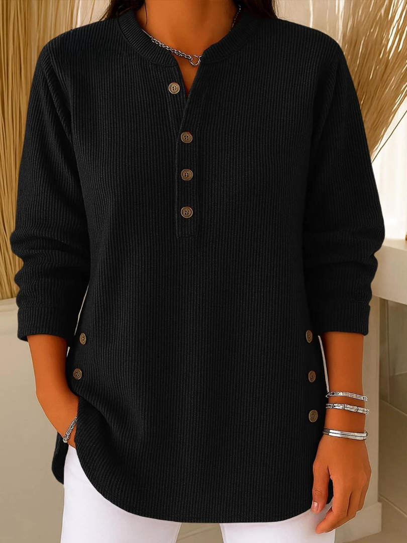 Women's Button-Placket Ribbed Sweater Top