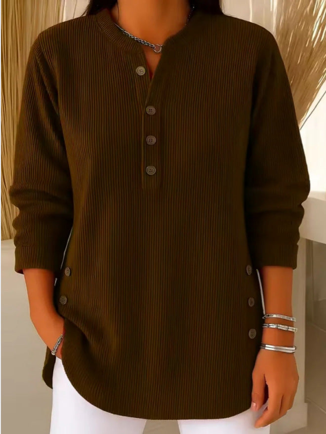 Women's Button-Placket Ribbed Sweater Top