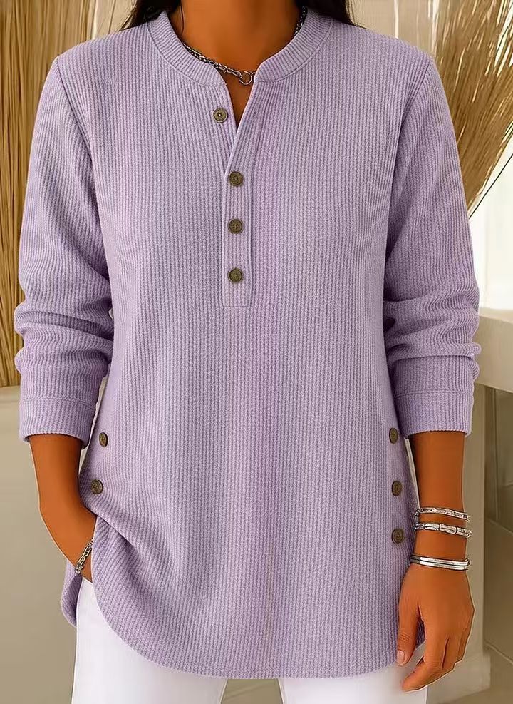Women's Button-Placket Ribbed Sweater Top