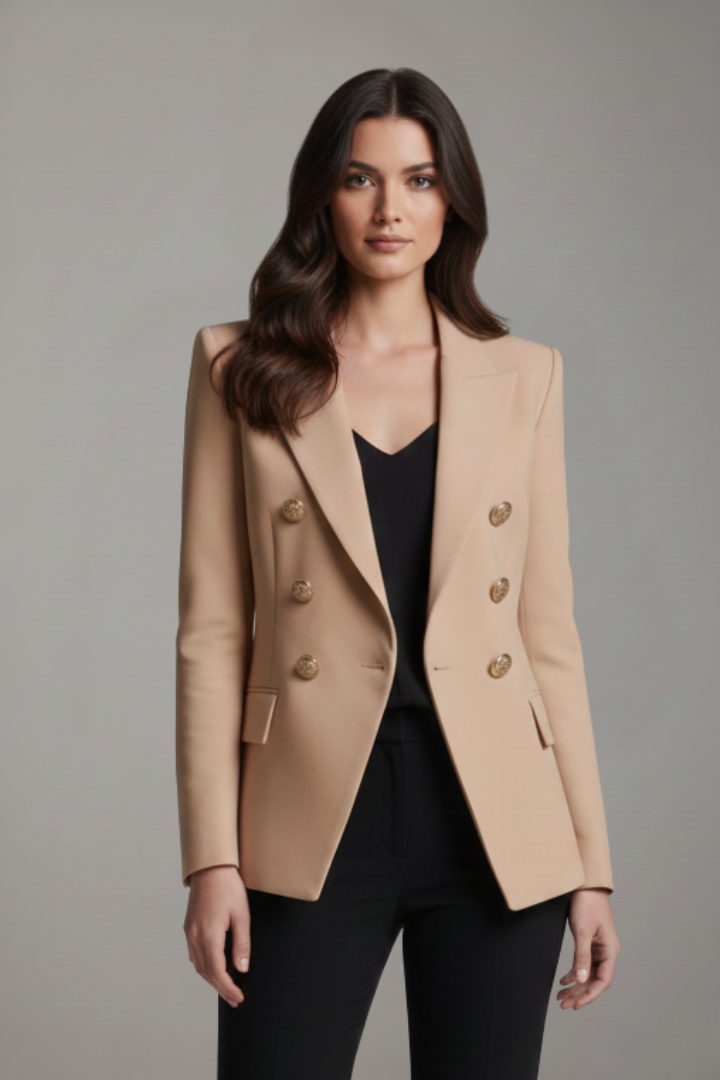 Women's Long Structured Blazer with Six-Button Front