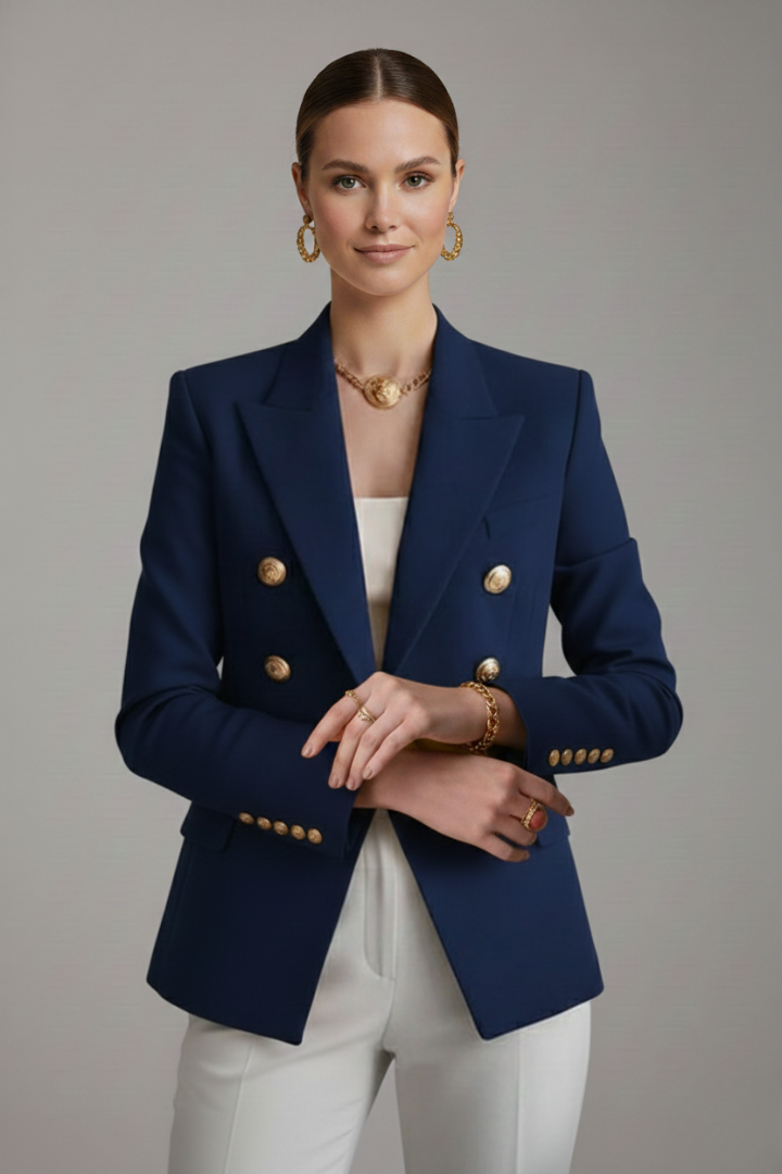 Women's Long Structured Blazer with Six-Button Front