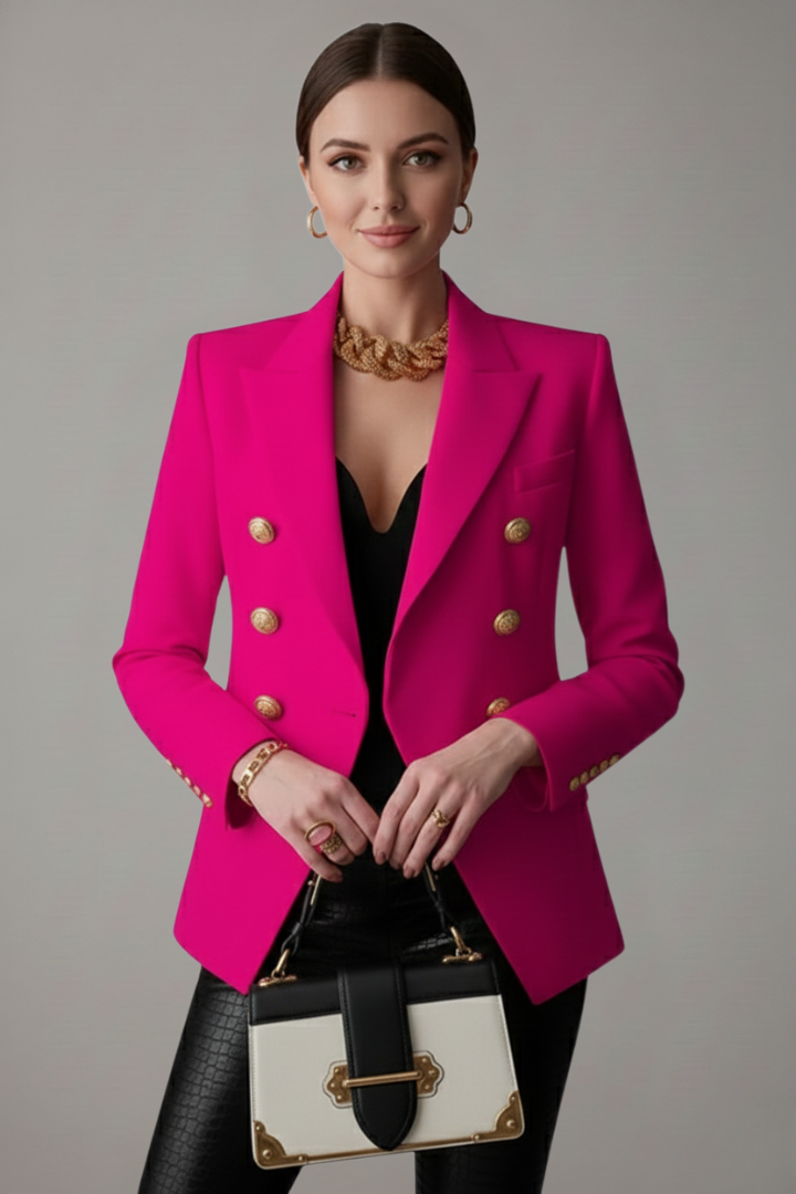 Women's Long Structured Blazer with Six-Button Front