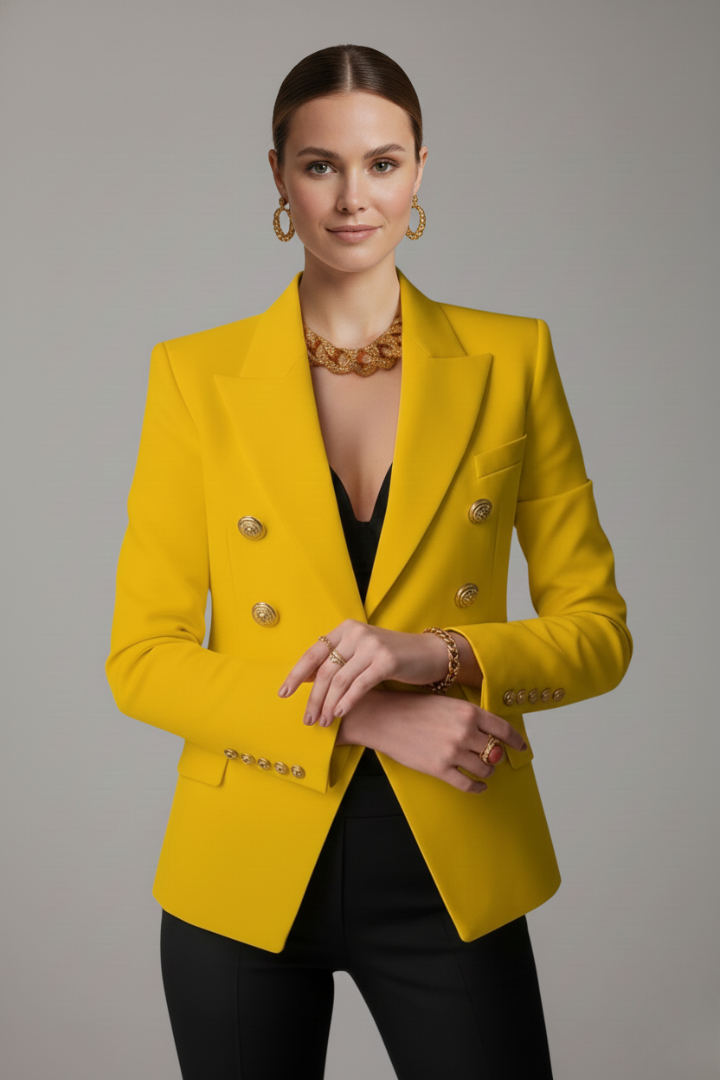 Women's Long Structured Blazer with Six-Button Front