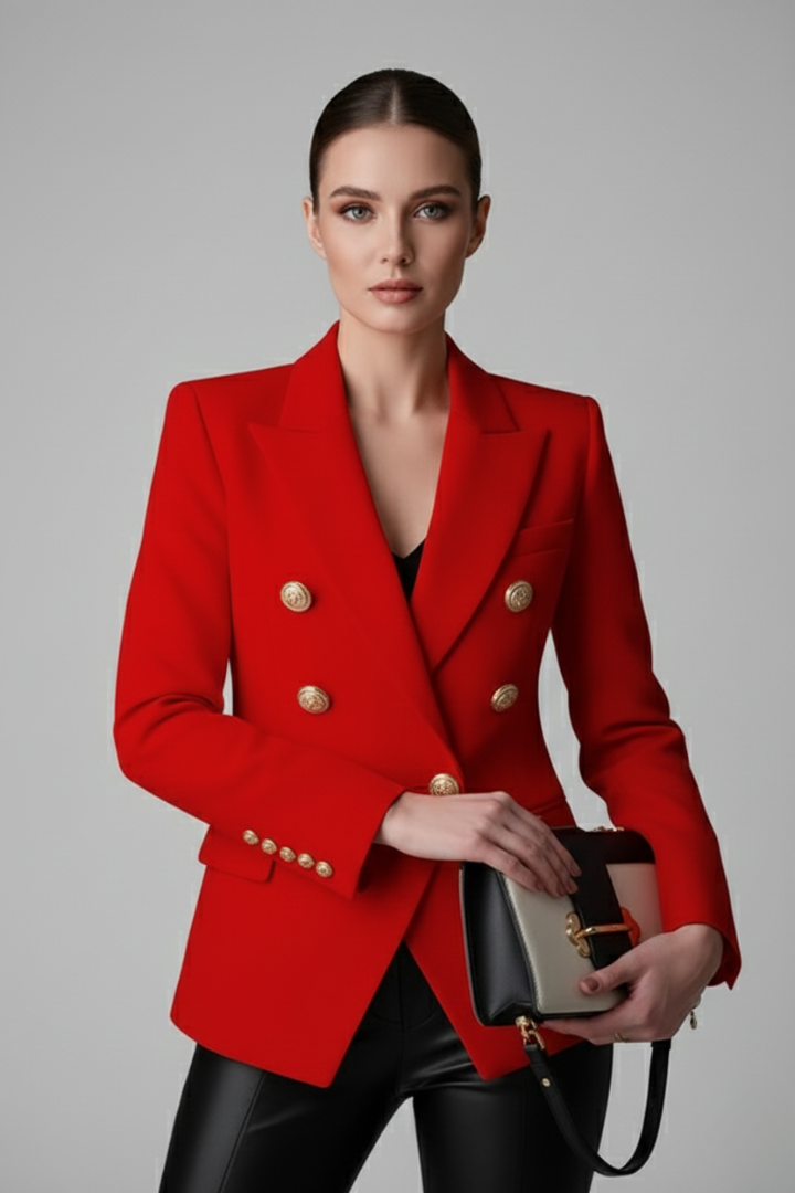 Women's Long Structured Blazer with Six-Button Front
