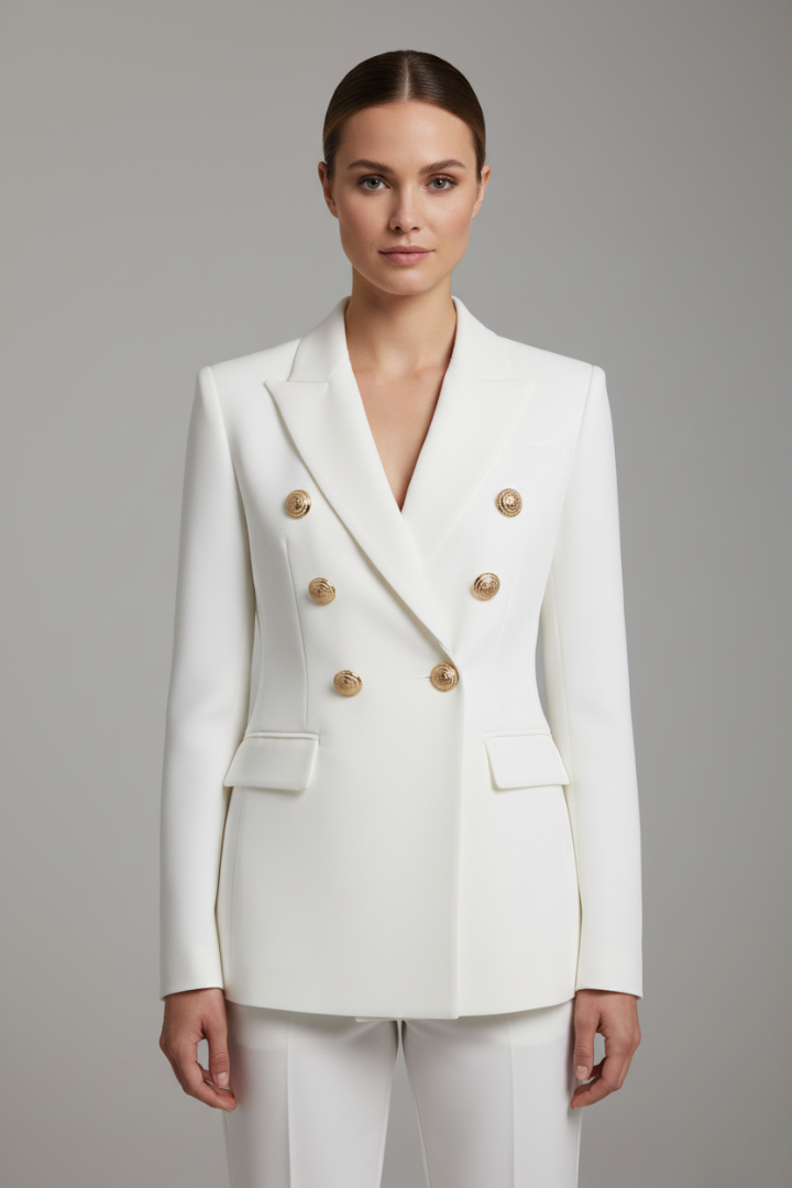 Women's Long Structured Blazer with Six-Button Front